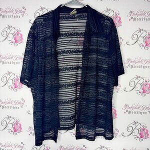 Antels open shirt style Black Sheer Striped Open Cardigan striped lace Lacie